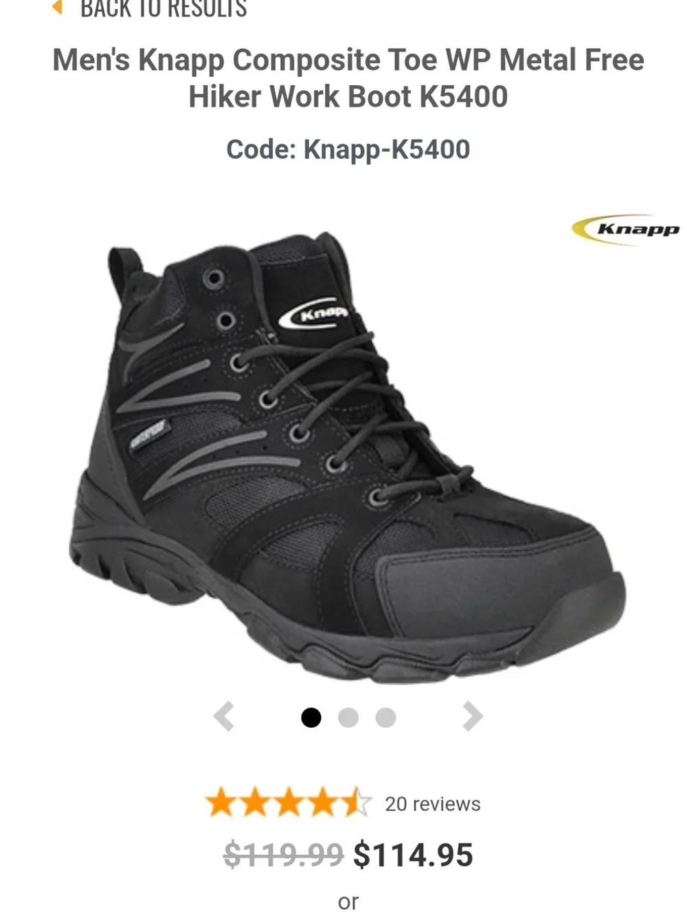Knapp Men's Composite Toe Size 13W Work Boots